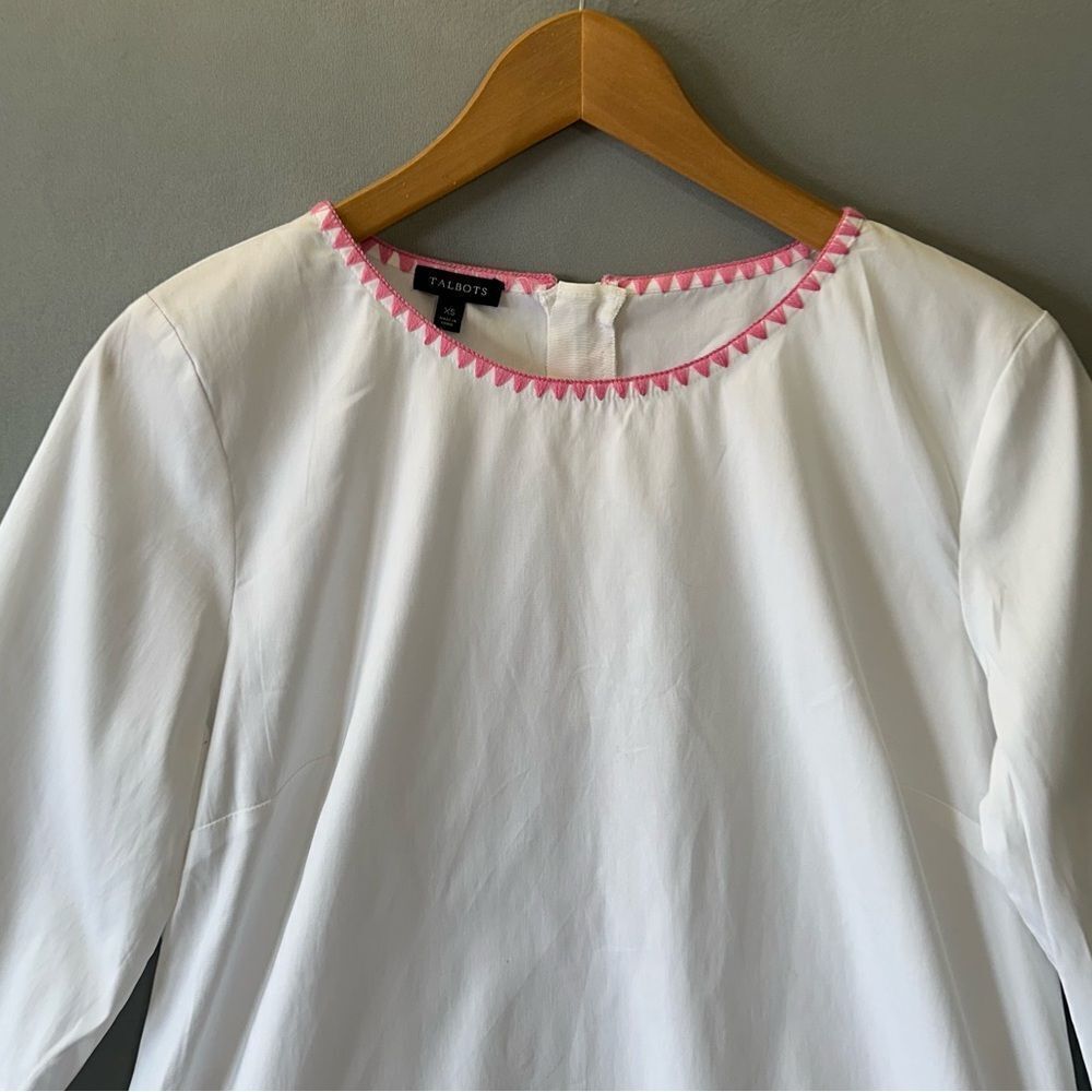 Talbots White Blouse with Multicolor Trim - Picture 3 of 7